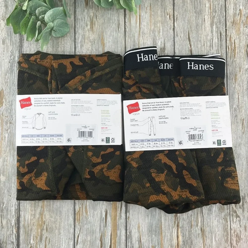 Mens Hanes Originals Raschel Reversible Knit Thermal Top & Bottom Size S